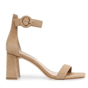Steve Madden Reverie suede Sandals, chunky heel, nude, size 9.5, like new!